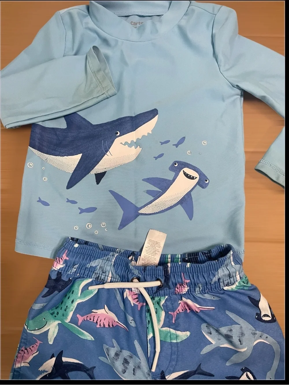 Carter's Light Blue Shark Rash Guard & Swim Shorts Set